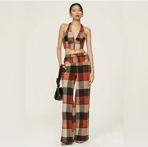 AFRM Plaid Wide Leg High Waist Pants